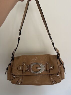 Guess Tan Shoulder Bag with Silver Hardware